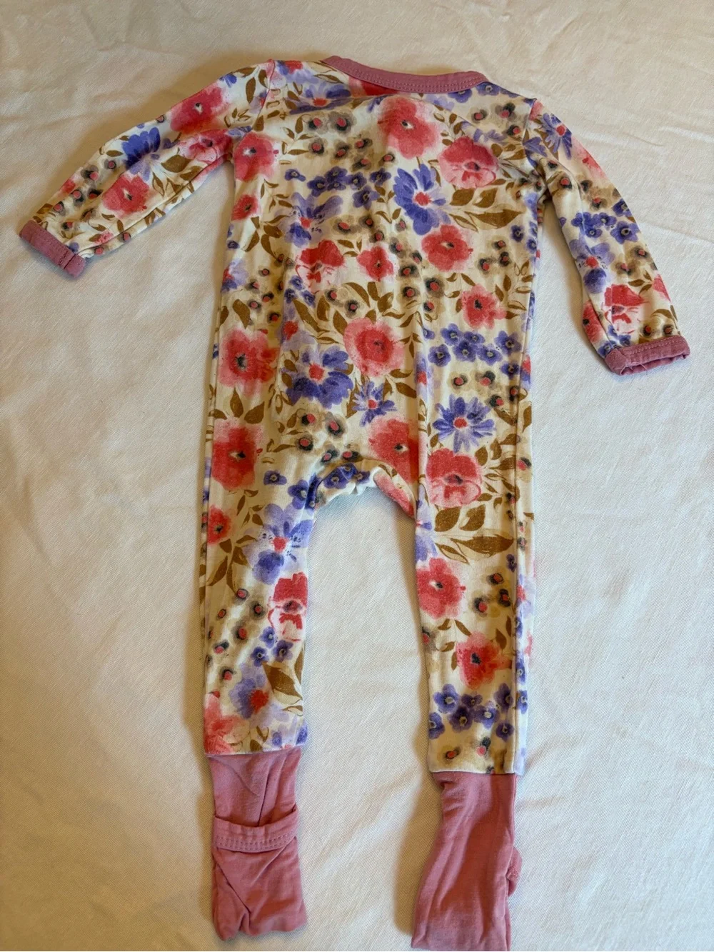 Baby Floral Zip-Front Footed One-Piece - Pink & Purple